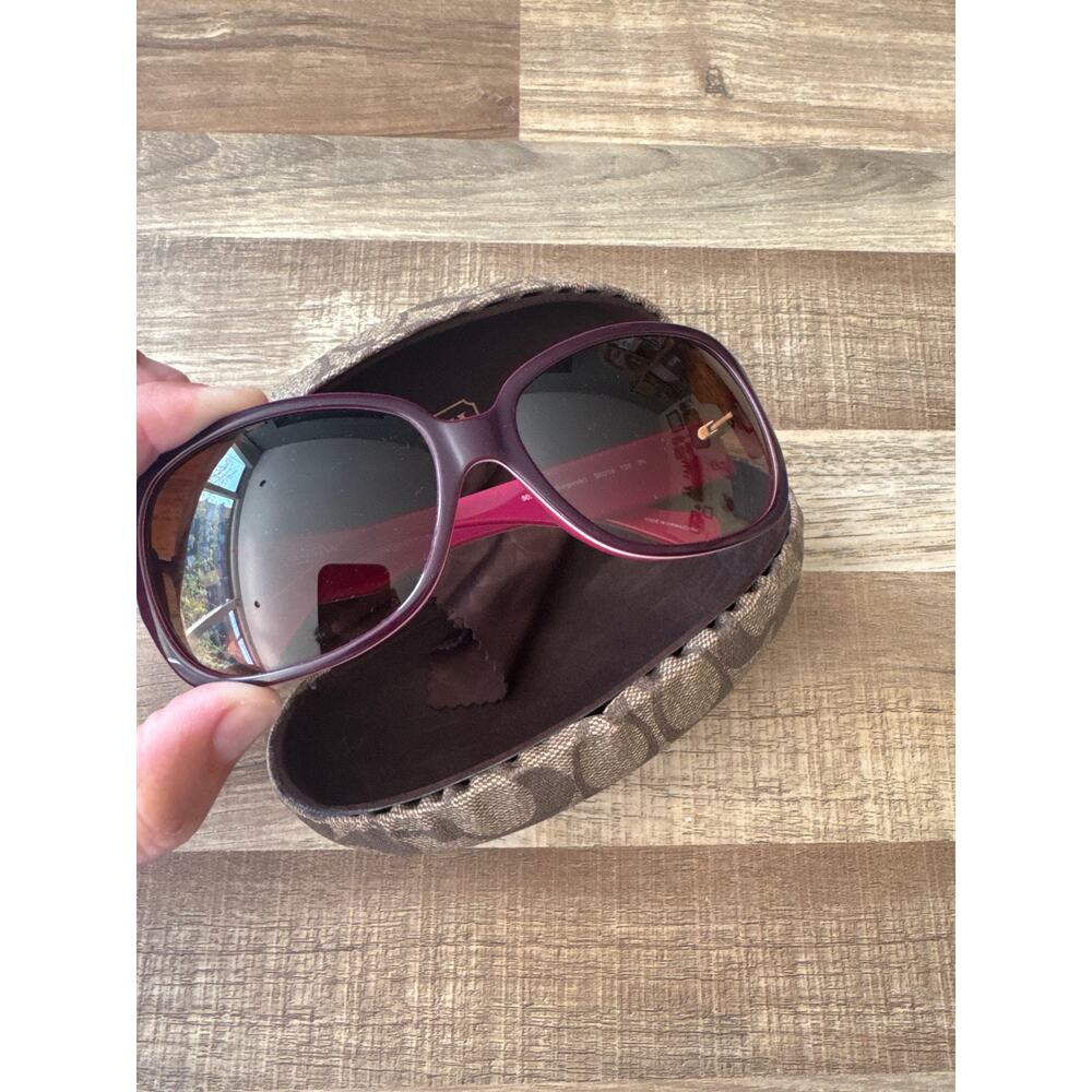 Women's Designer Coach Y2K Tasha Burgundy Pink Logo Oval Sunglasses with Case